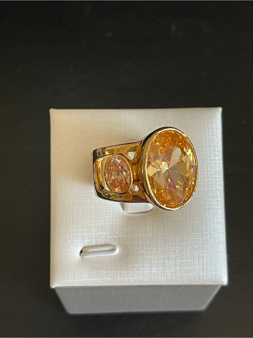 Gold-Tone citrine Yellow Crystal Oval Statement Ring